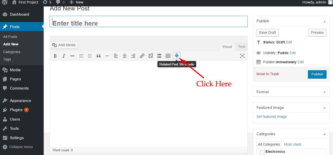 Click the Related Post Shortcode Button, you will then see a Box open with a ShortCode Option Panel.