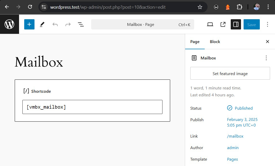 Adding a shortcode to a page.