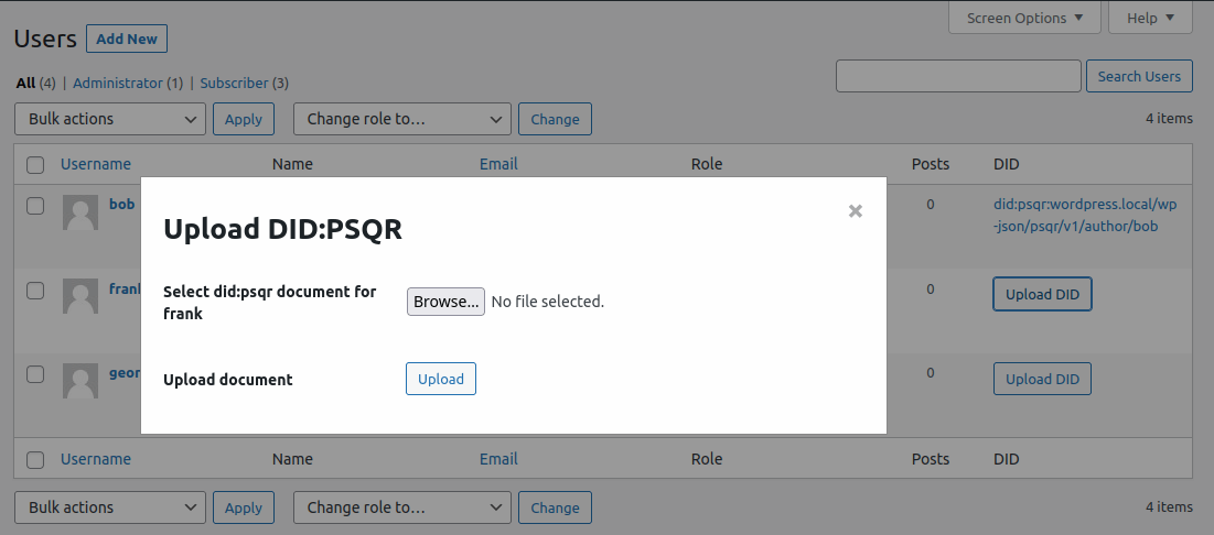 DID upload modal
