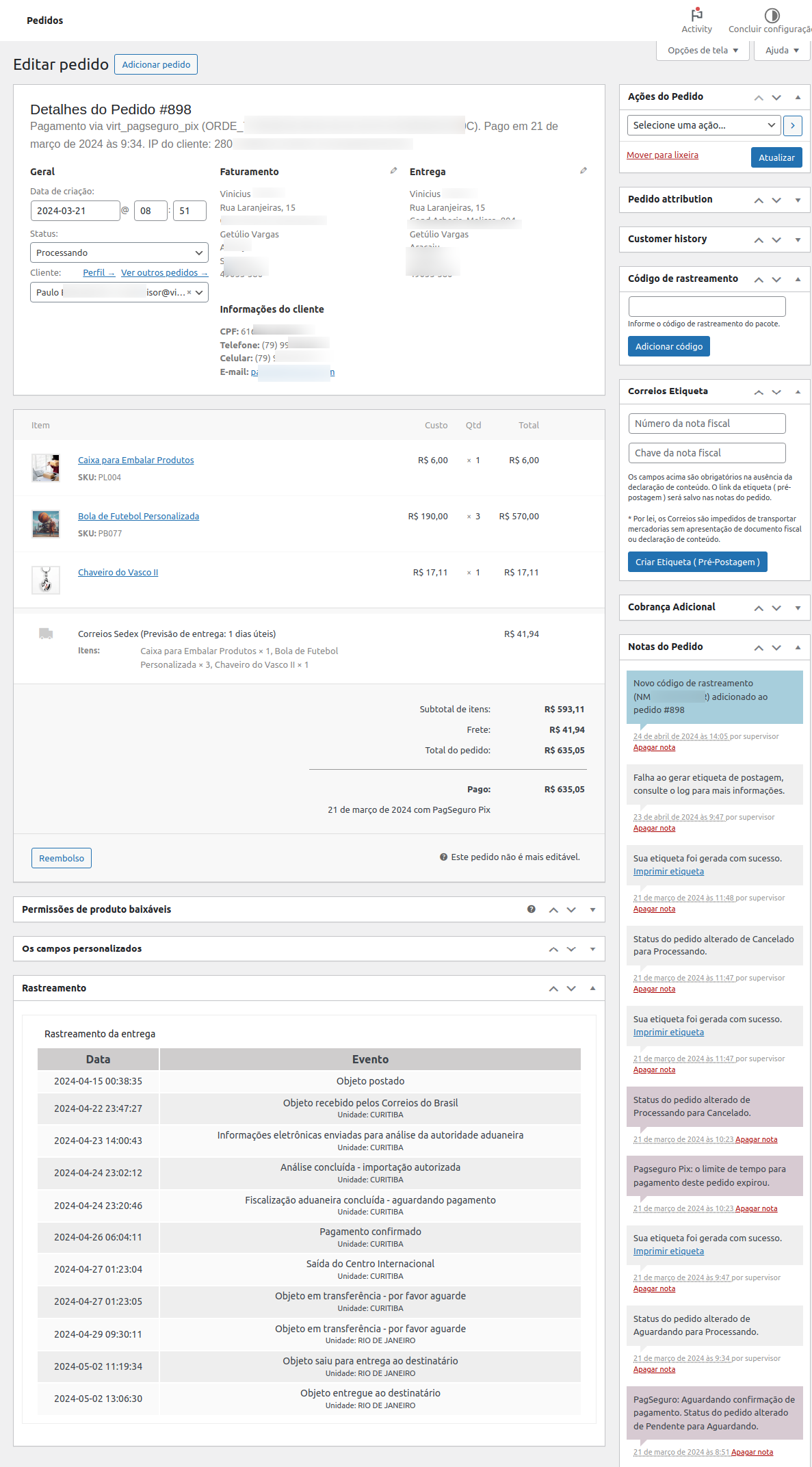 Configuração do método de entrega;
