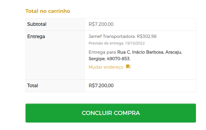 Cotação no carrinho de compras;