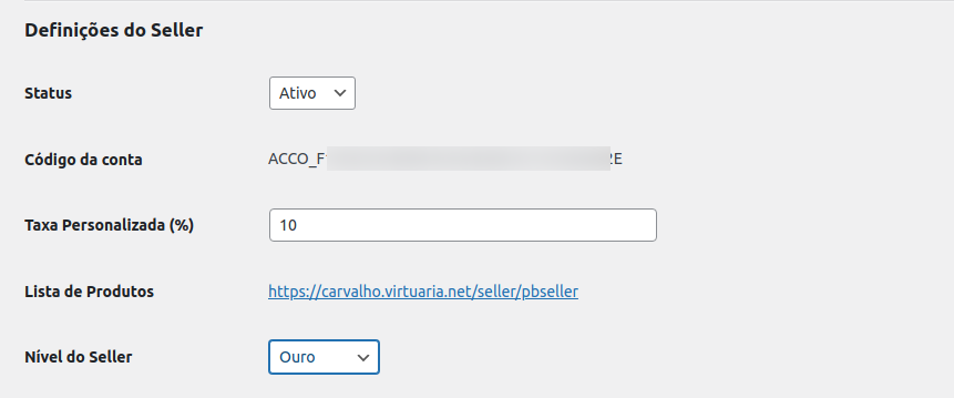 Perfil do seller - conexão PagBank;
