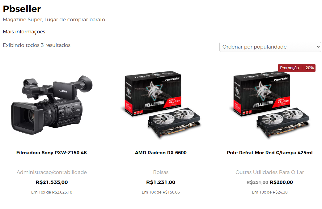 Página de reputação e avaliações do seller;