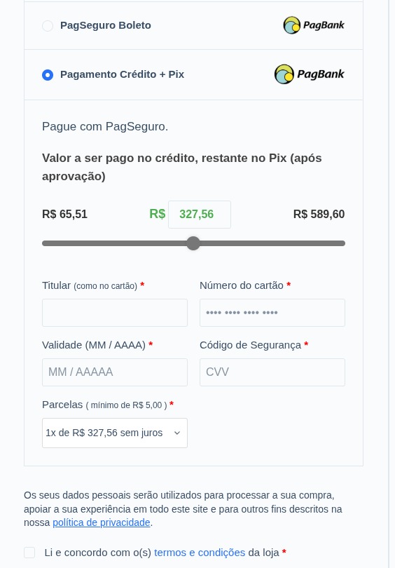 Parcelamento na página do produto;