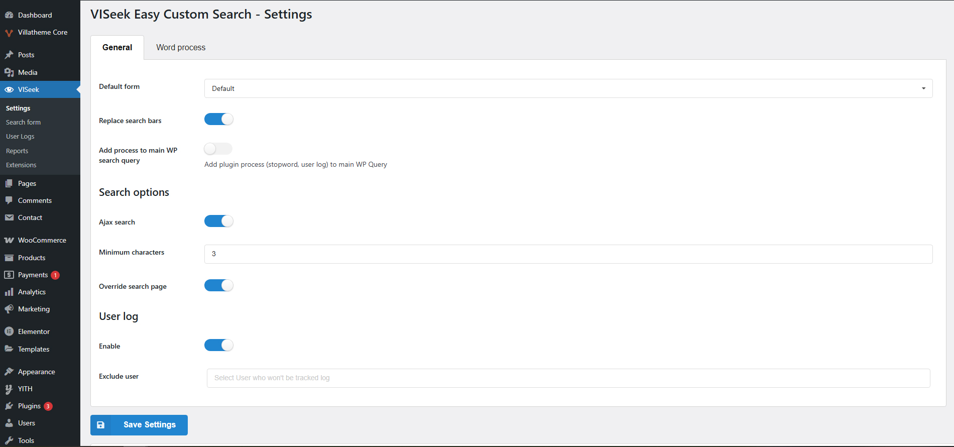 Setting page