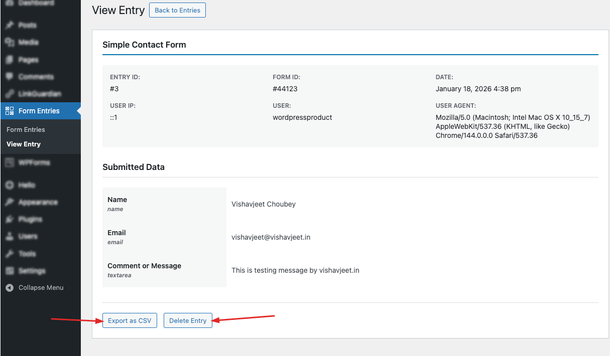 Action Buttons for Form Entries