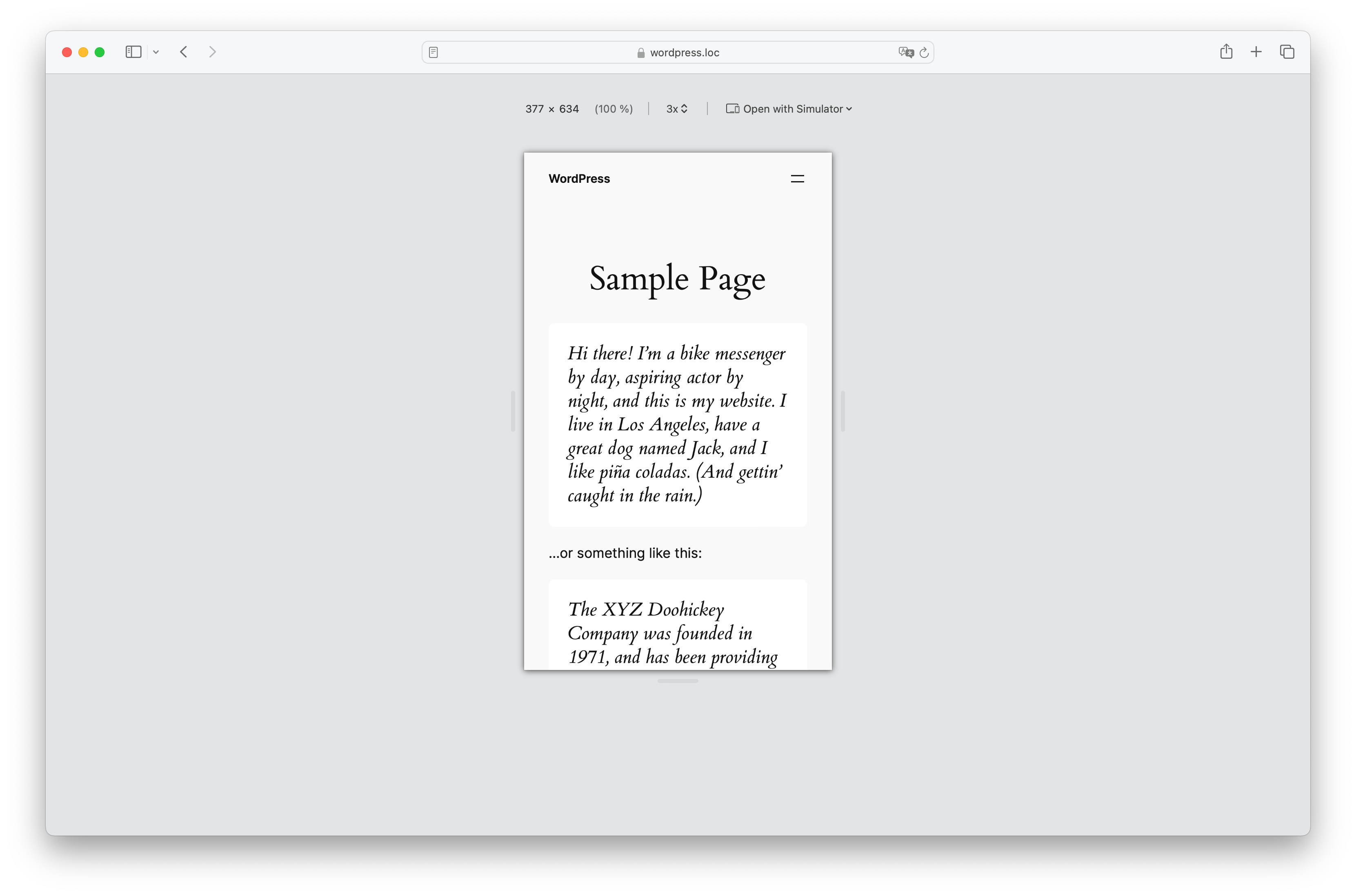 Example of how the visibility settings affect the layout on a mobile device.