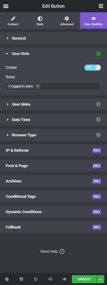 **User Role** — Restrict content by user role or logged-in status