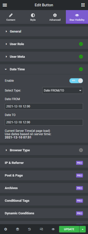 **Date & Time** — Schedule content to appear during a specific period
