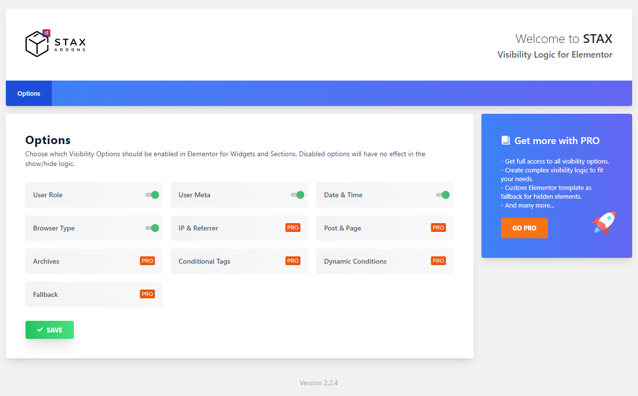 **Admin Panel** — Global plugin settings and configuration