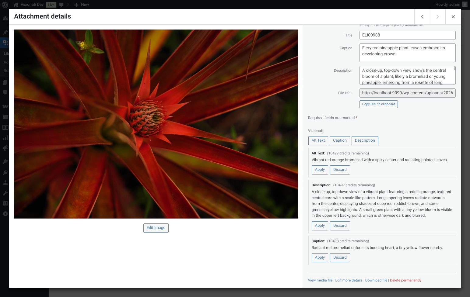Media Library with generated alt text, caption, and description previews