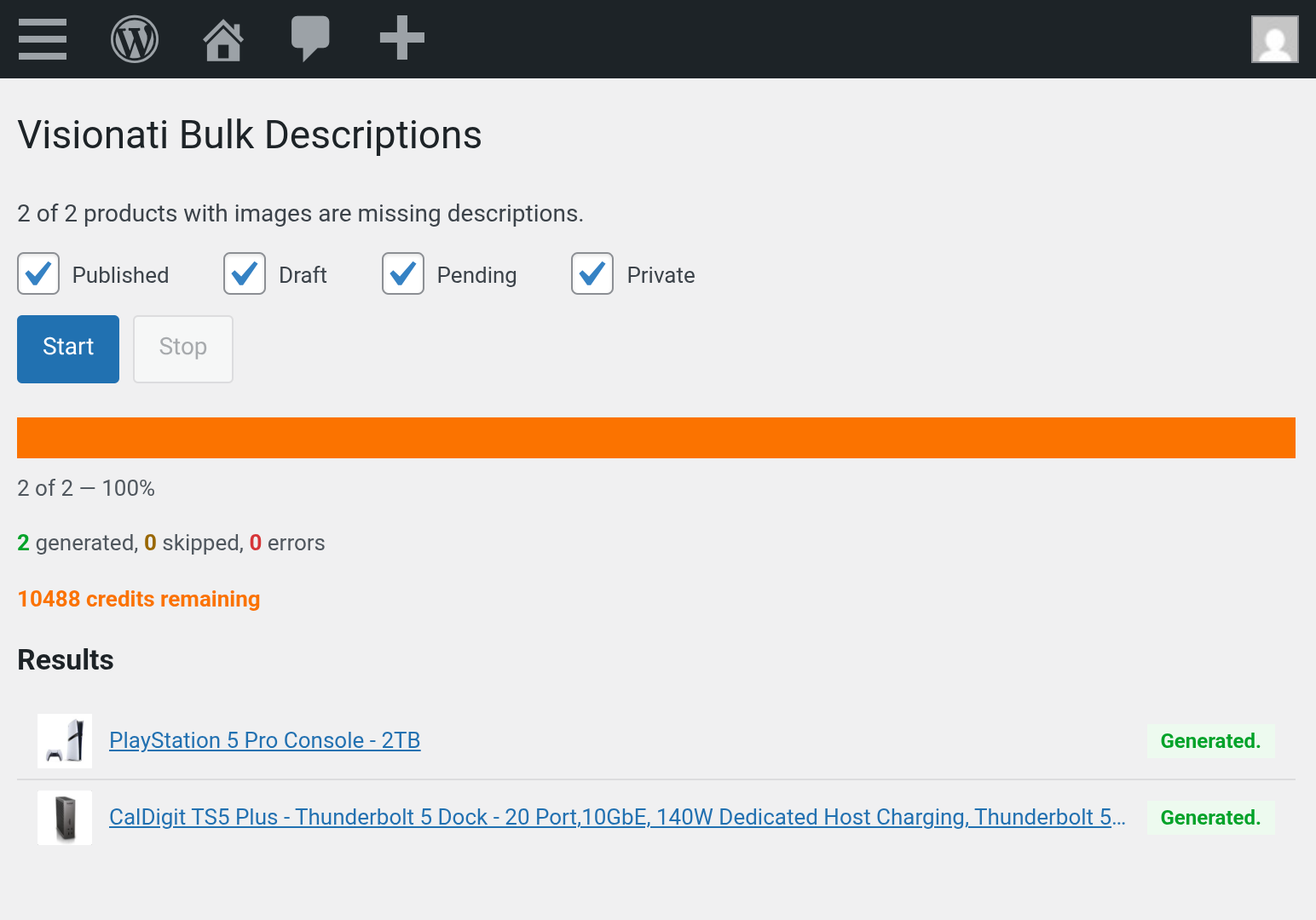 WooCommerce Bulk Descriptions mobile view
