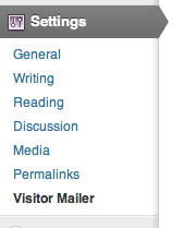 The Visitor Mailer link is found in the Settings section.