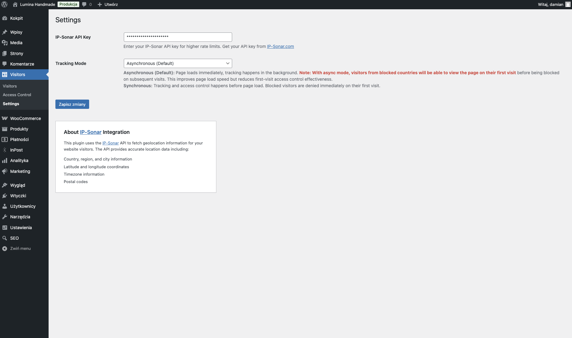 Plugin settings page with API key configuration