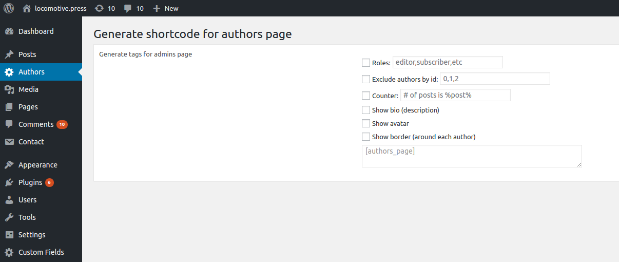 Generate shortcuts settings.