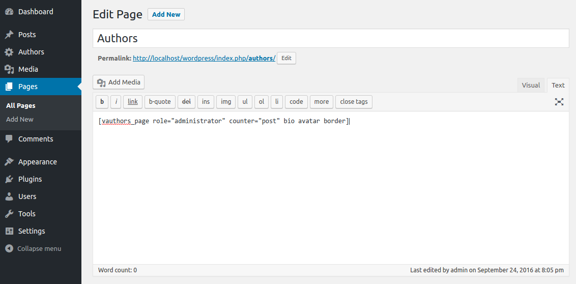 Put shortcode on page.
