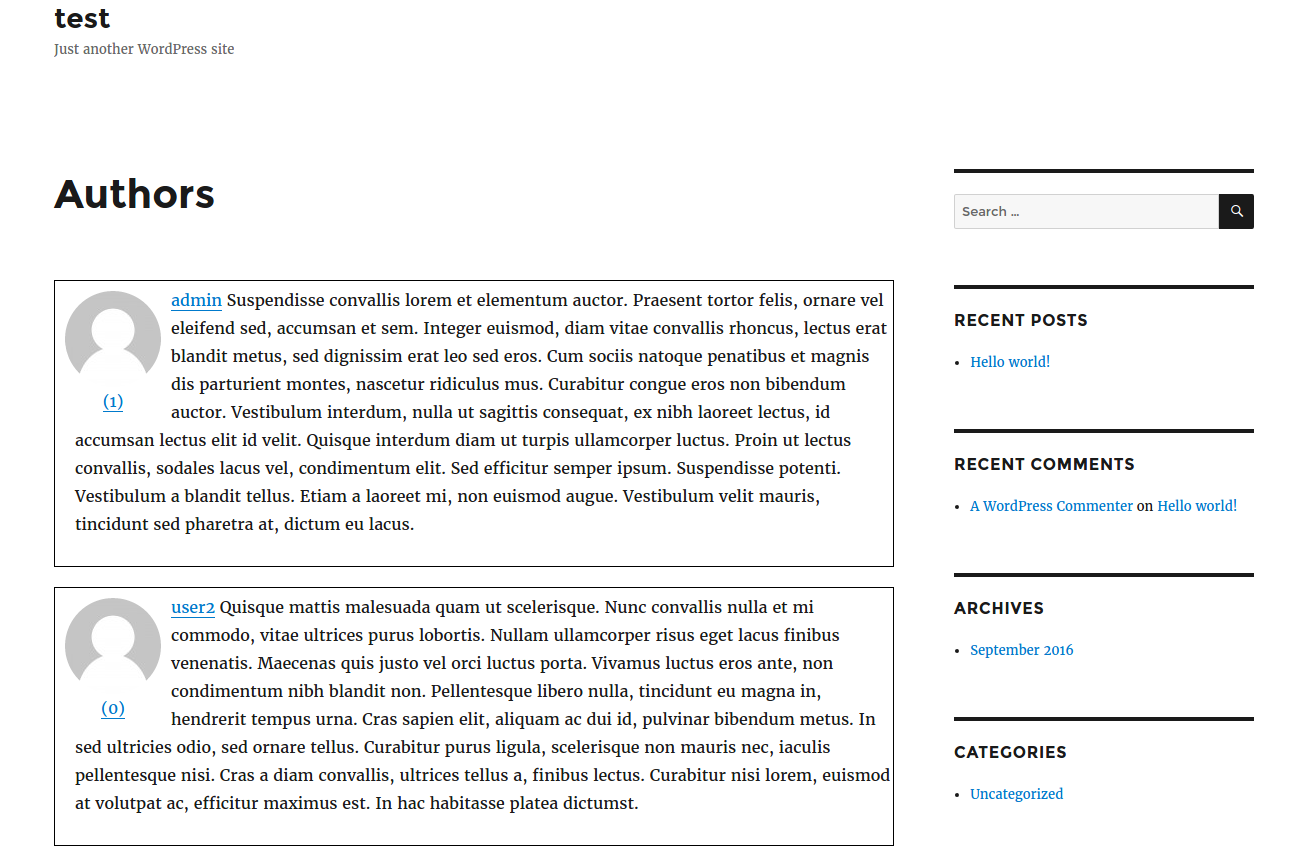 Example Authors page.