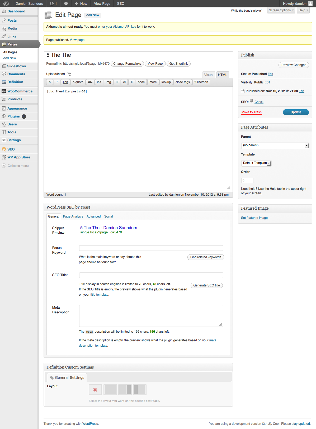 Add Page with shortcode
