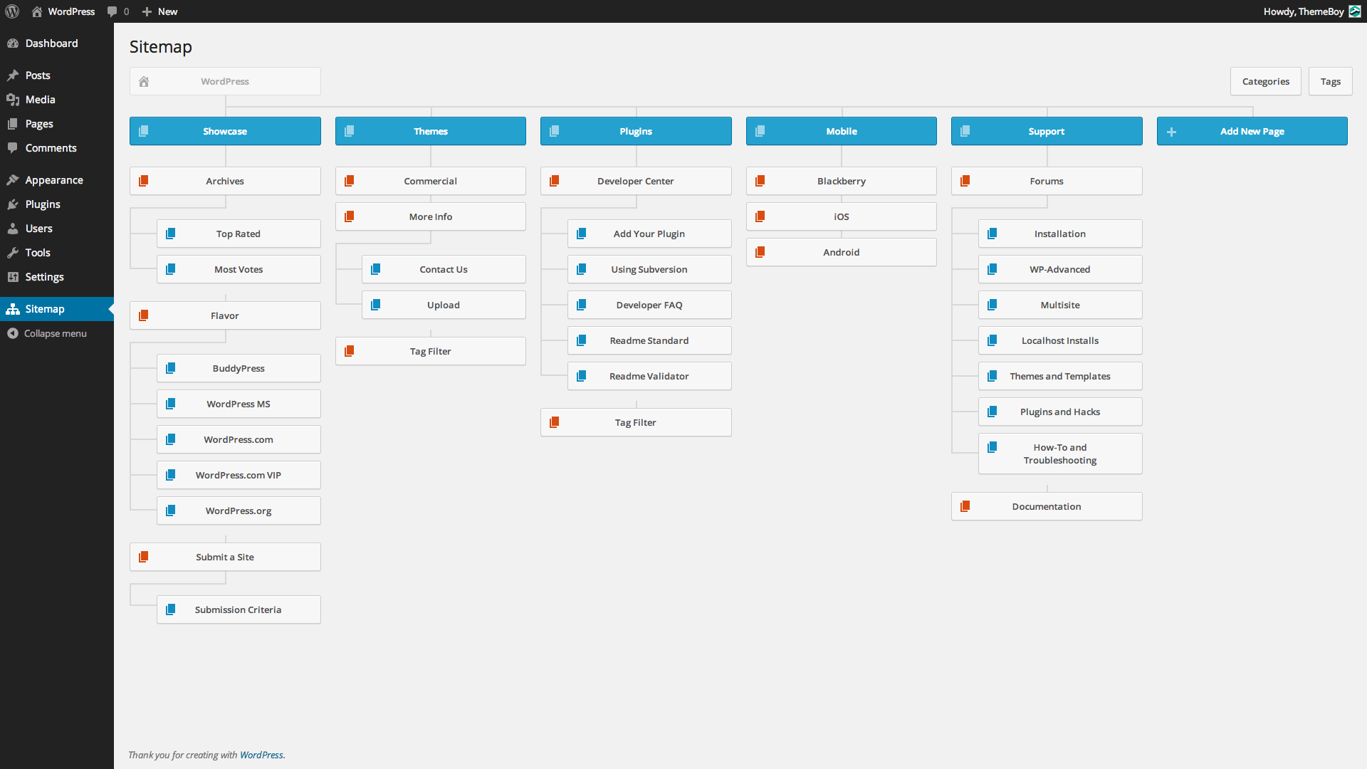 Visual sitemap page in admin.