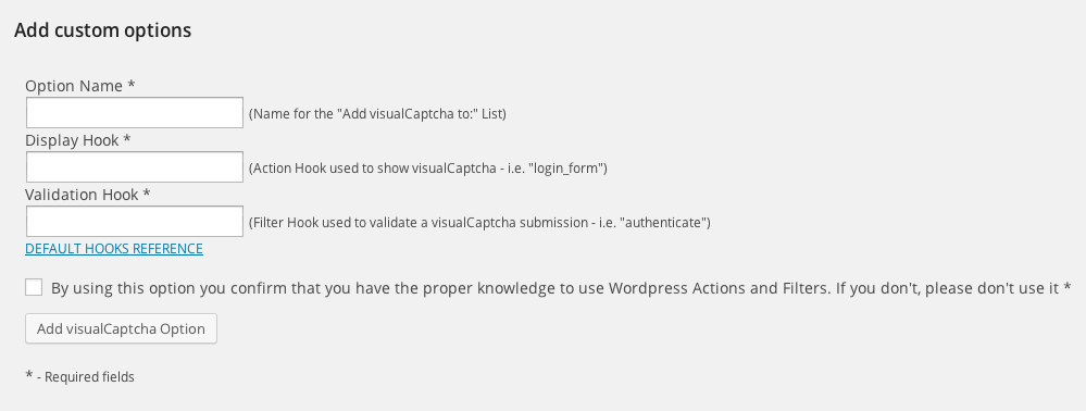 VisualCaptcha custom options.
