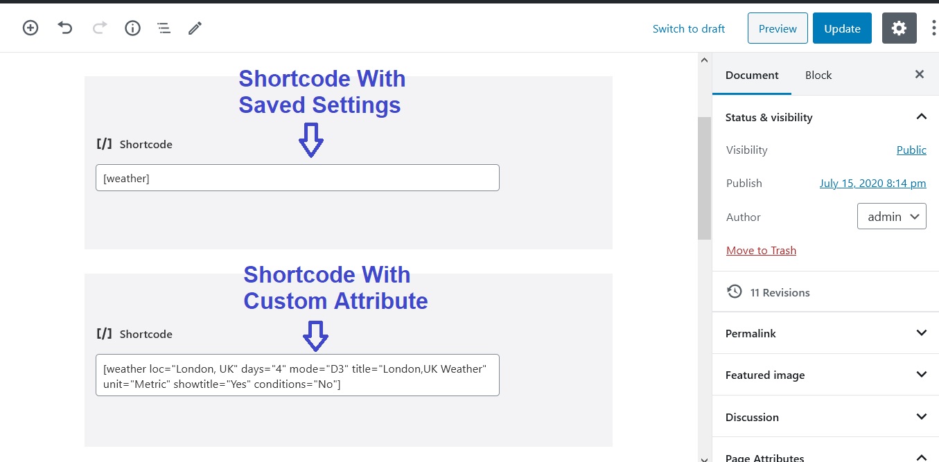 Insert shortcode in WordPress Page or Post
