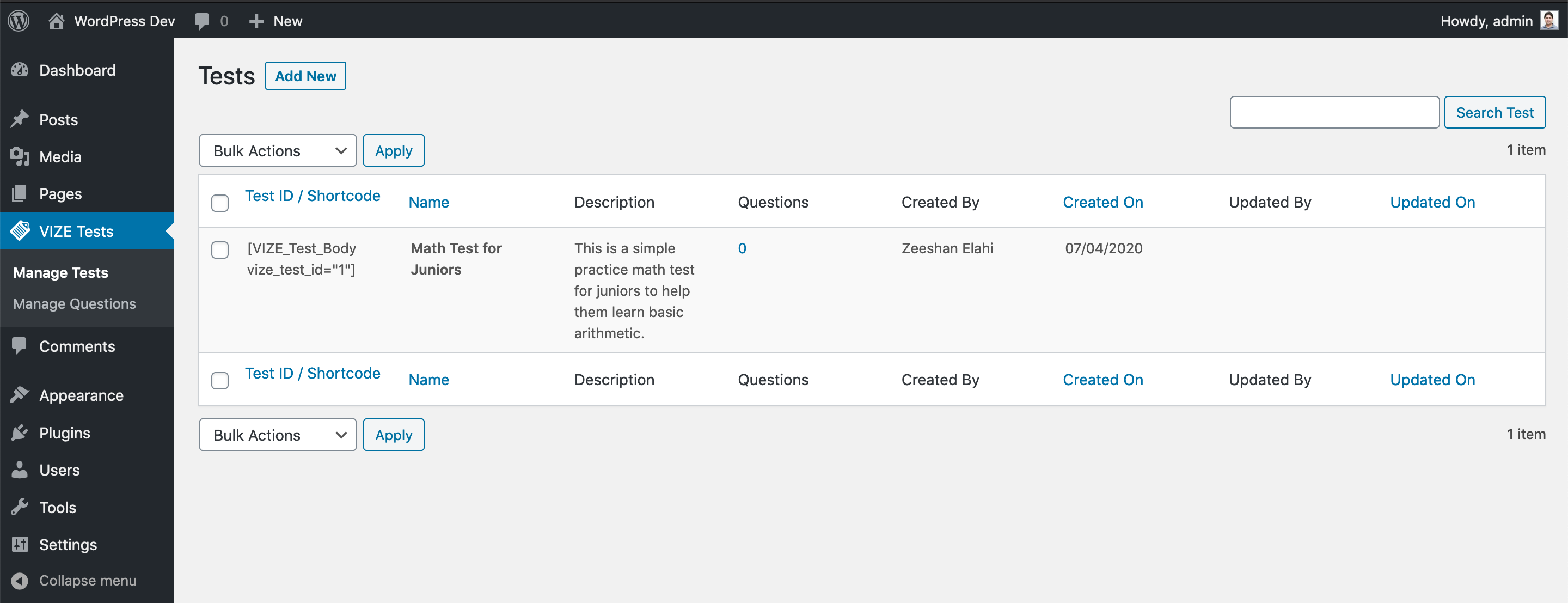 Manage Tests
