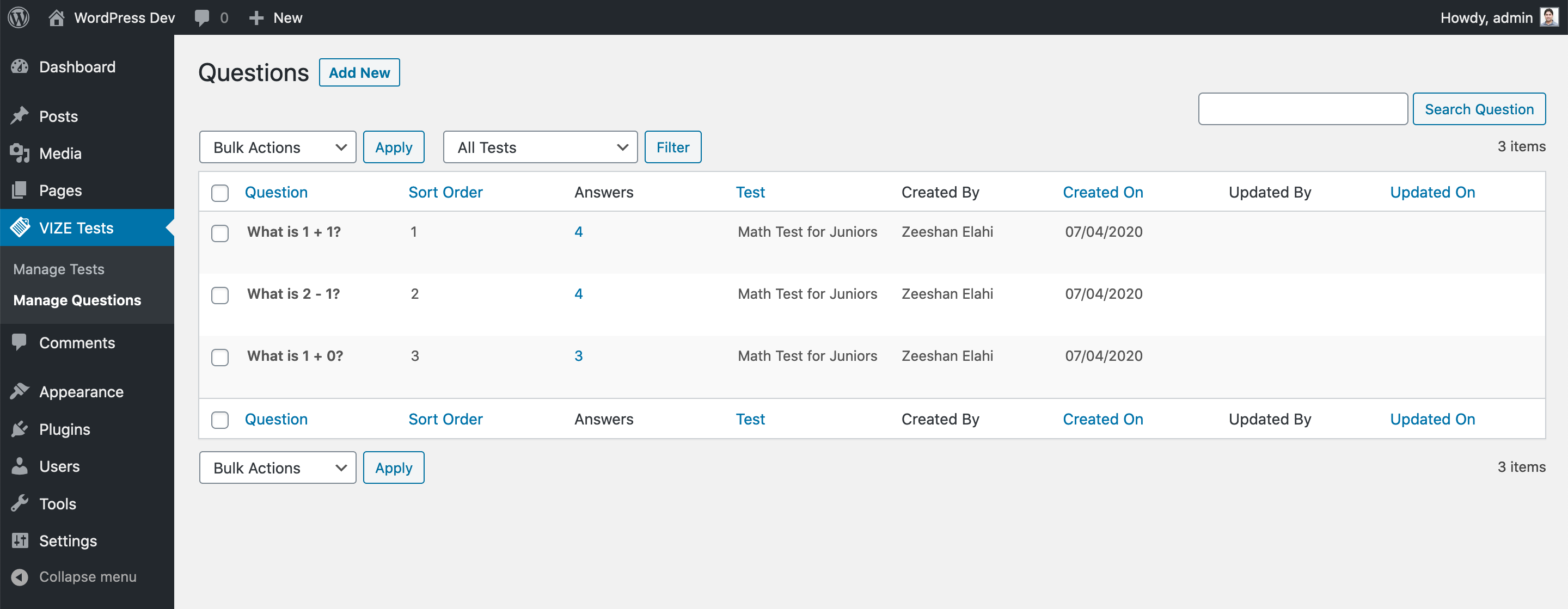 Manage Questions
