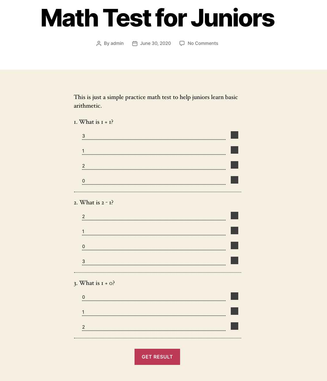 Test form in post or page