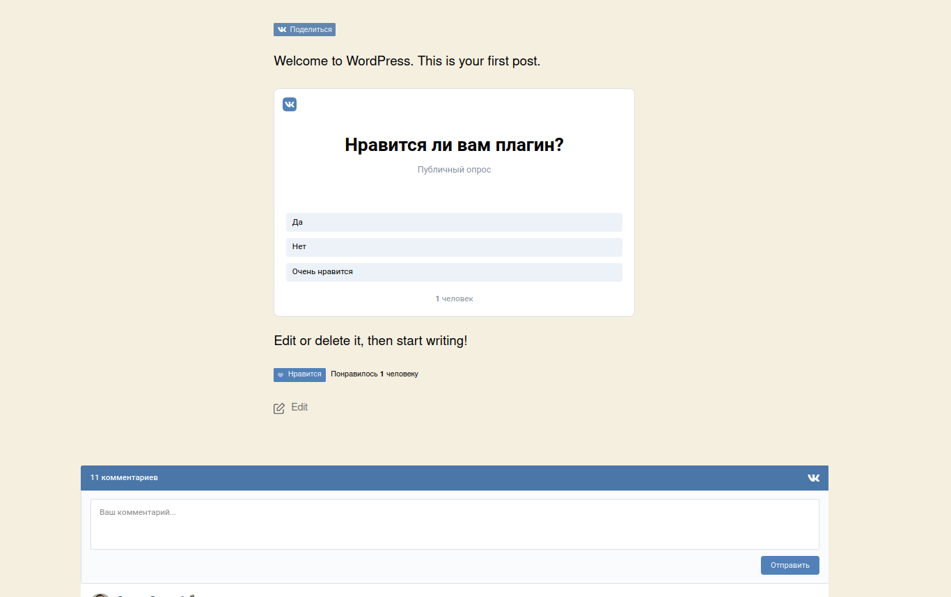 VKontakte Widgets on the site page