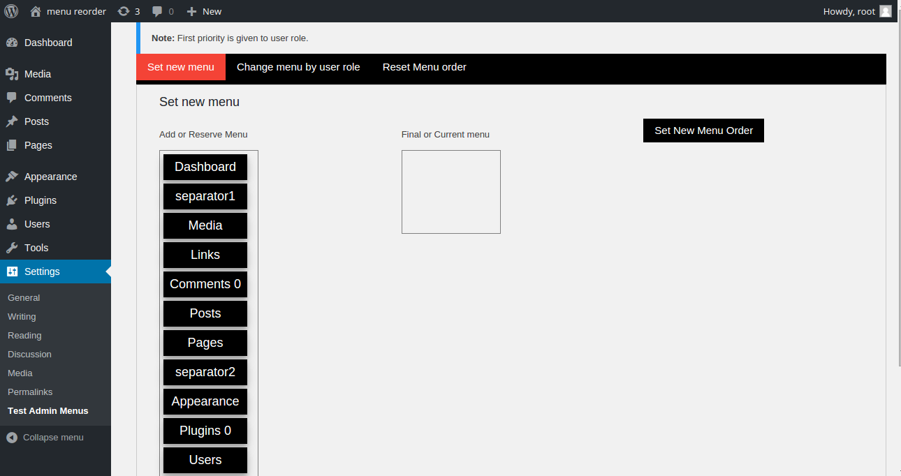 Set menu for all the users.