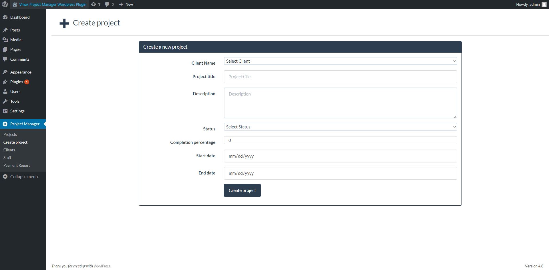 Client create form.