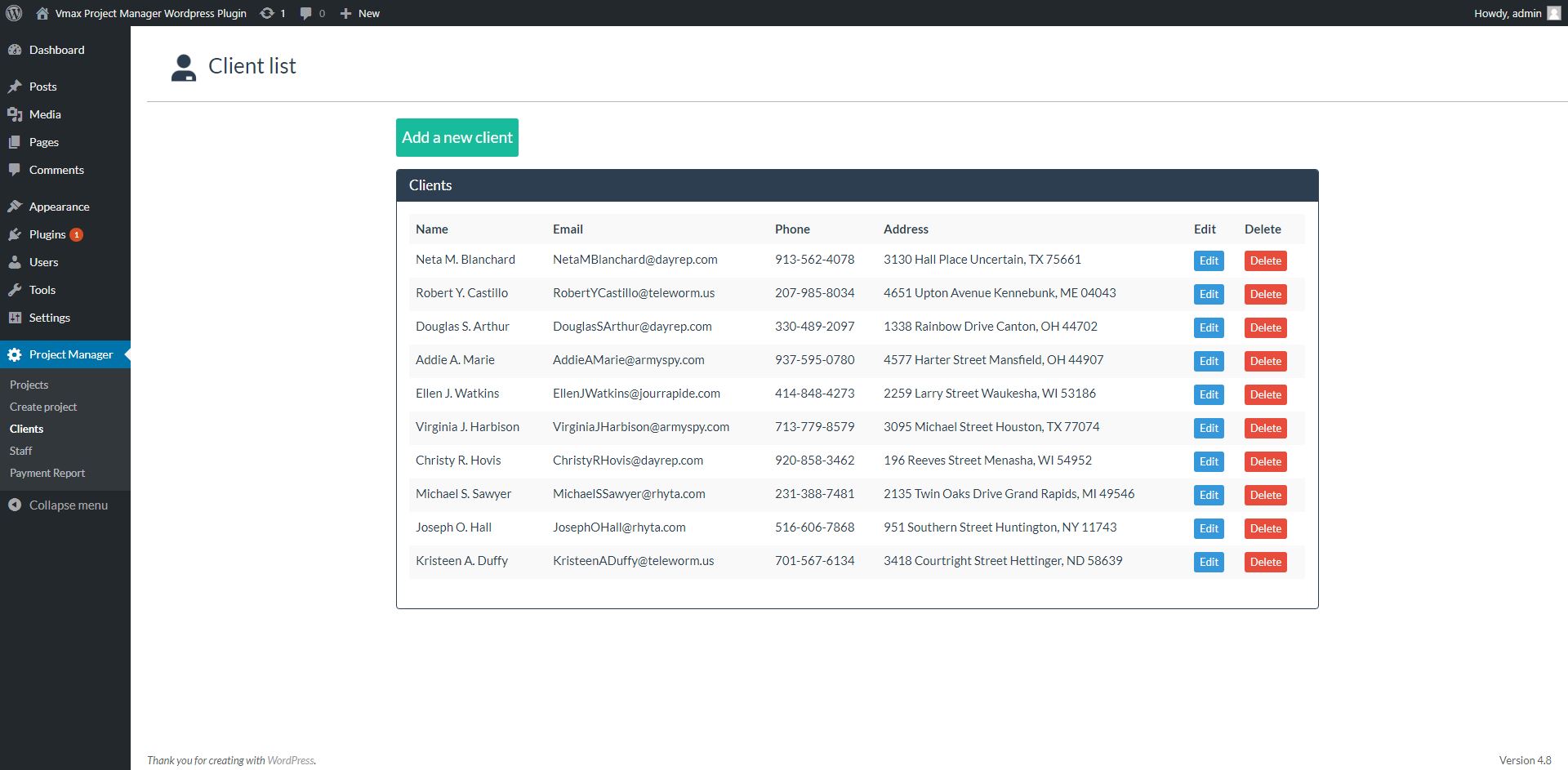 Staff listing page.