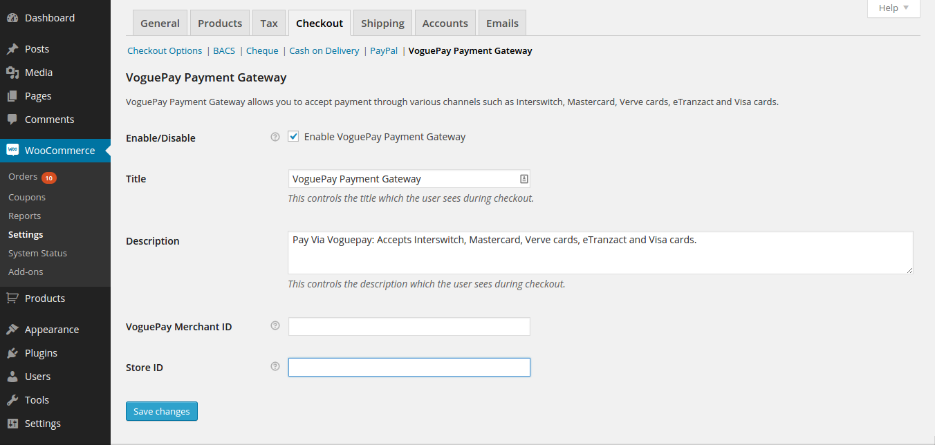 Voguepay Wooocommerce Payment Gateway Setting Page