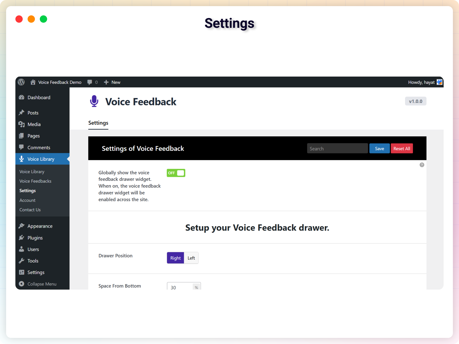 User voice recording interface