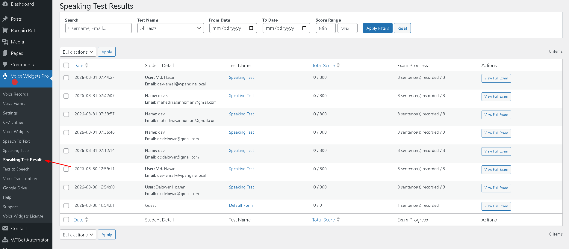 Voice message with contact form 7