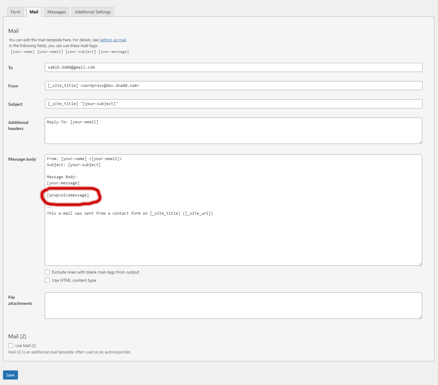 Voice message with contact form 7