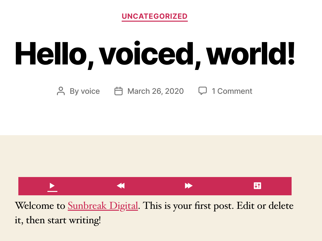 The Twenty-Twenty theme displaying Voice blocks
