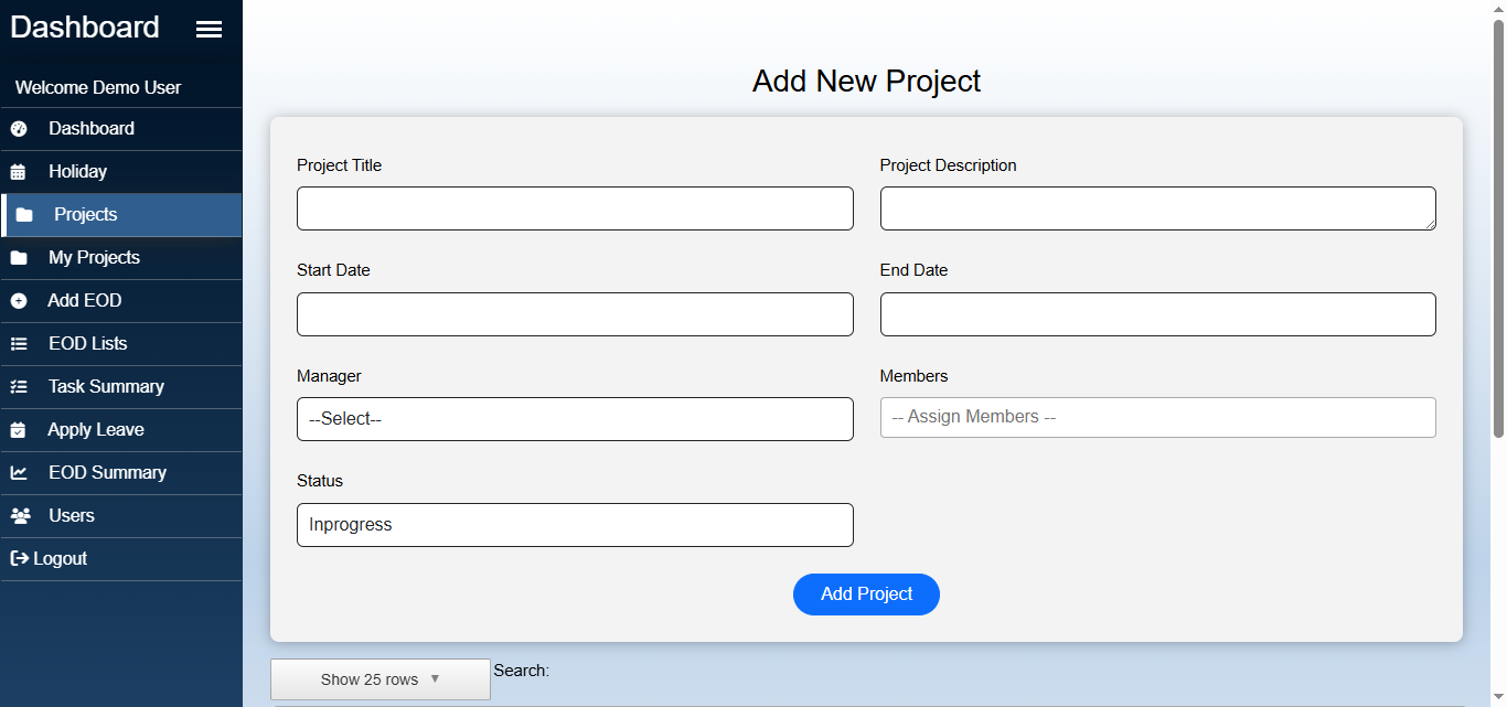 Manager project assignment panel