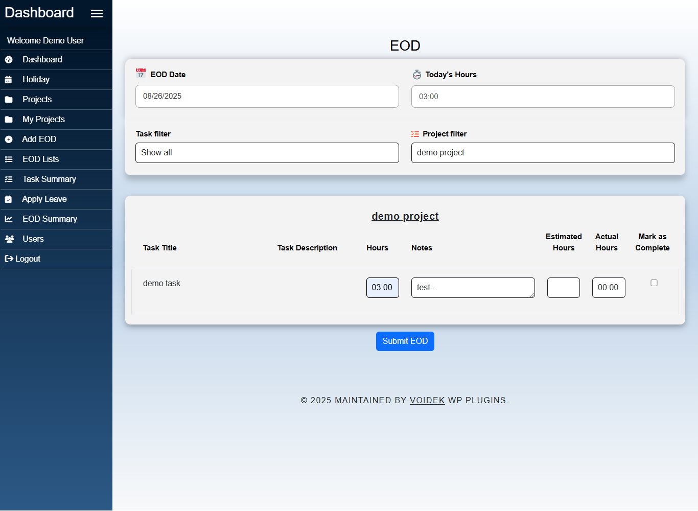EOD submission form