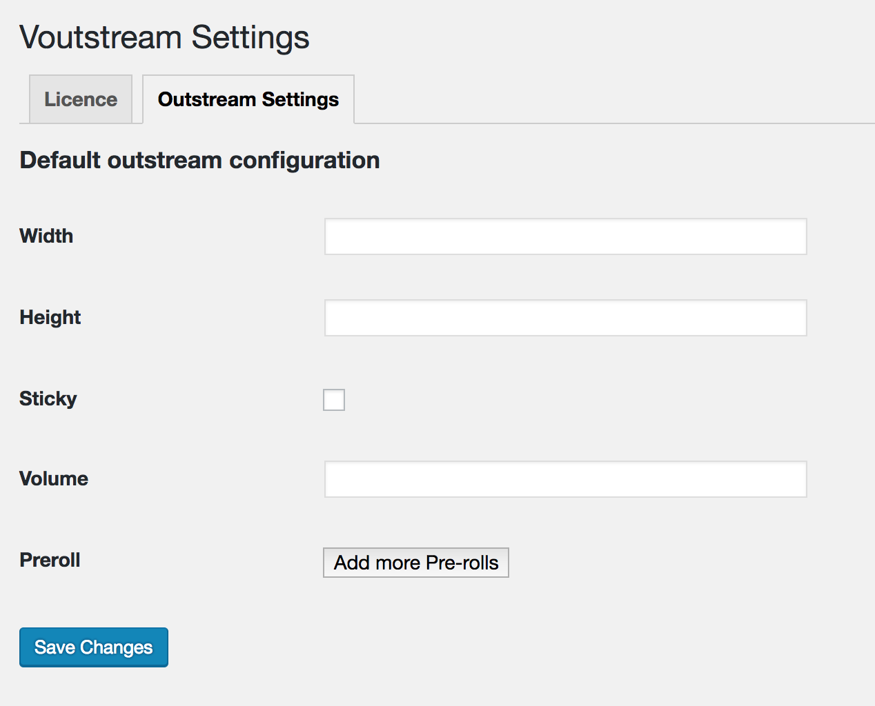 Voutstream WP Plugin Settings: Licence