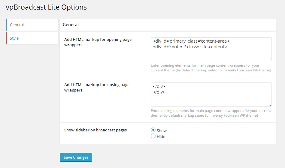 Plugin options.