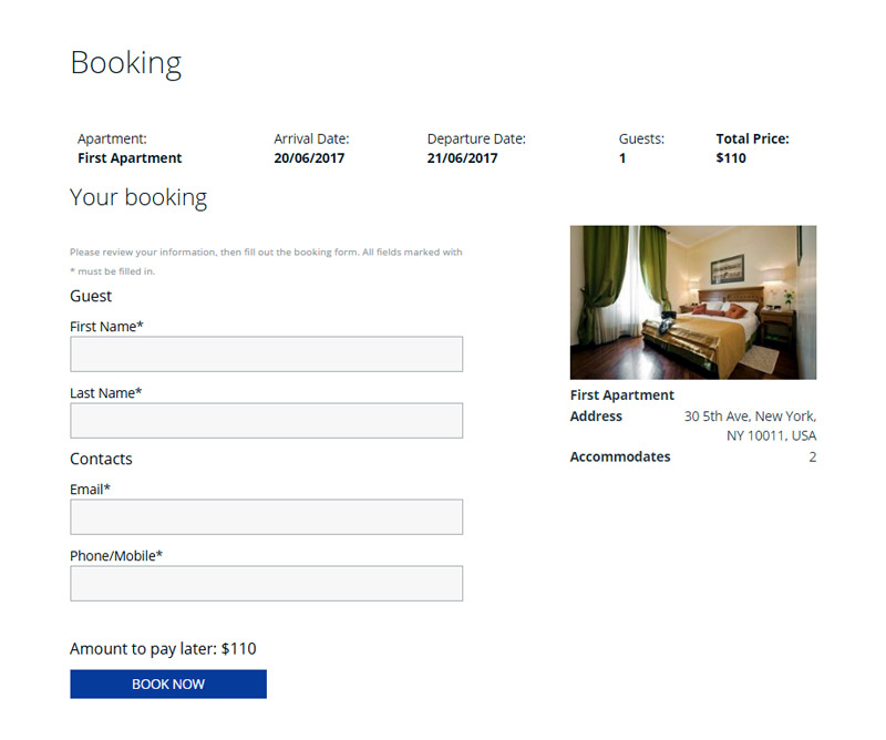 Booking confirmation page