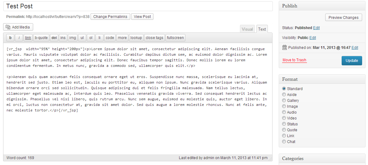 The shortcodes inside editor.