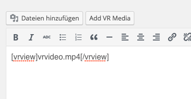 Use the shortcode [vrview] to embed vr images