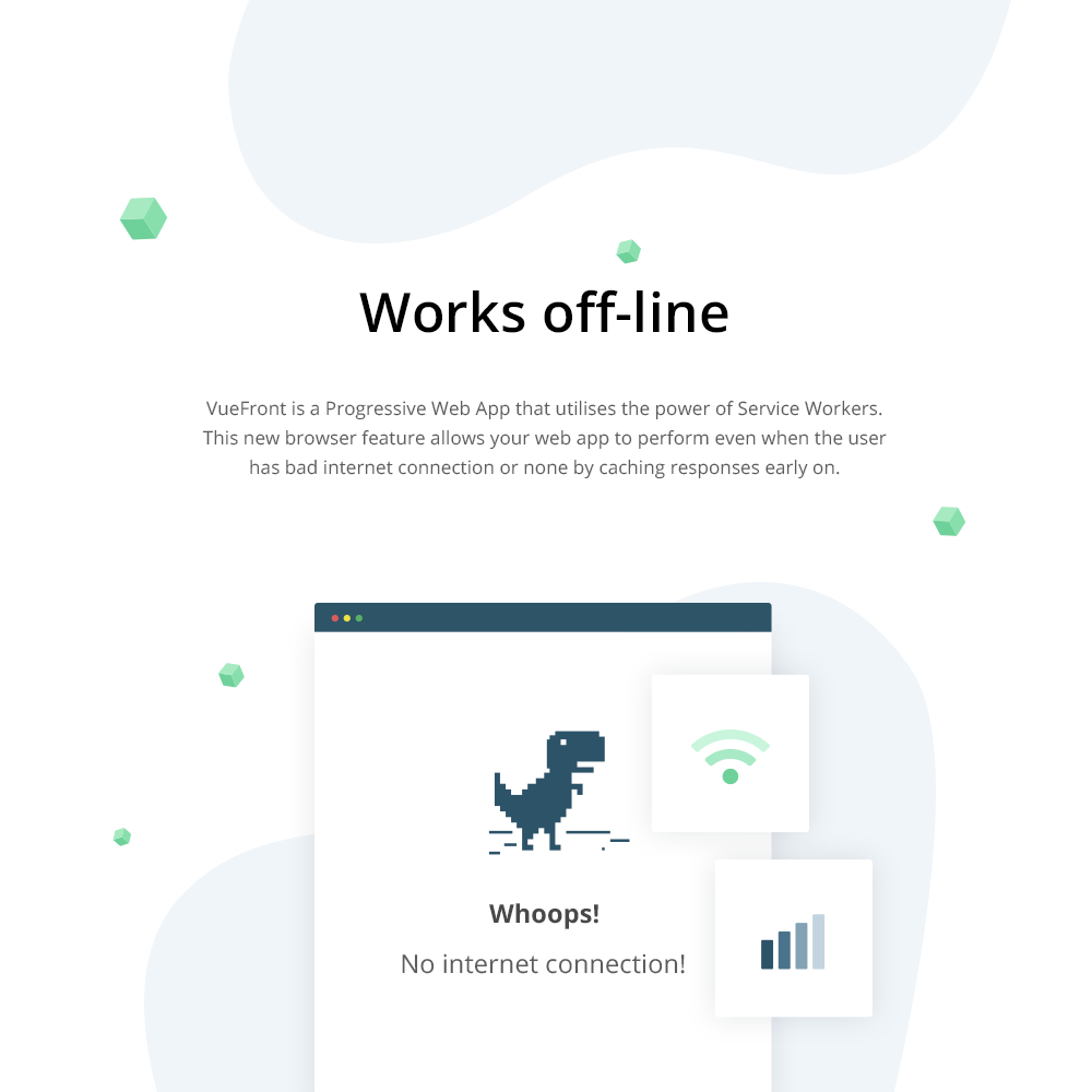 VueFront works off-line with service workers