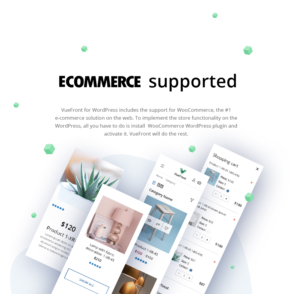 VueFront supports WooCommerce