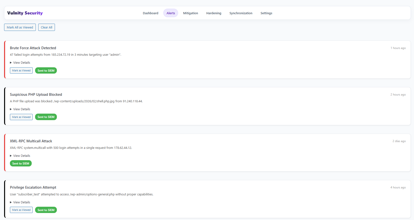 Alert detail screen showing remediation steps.