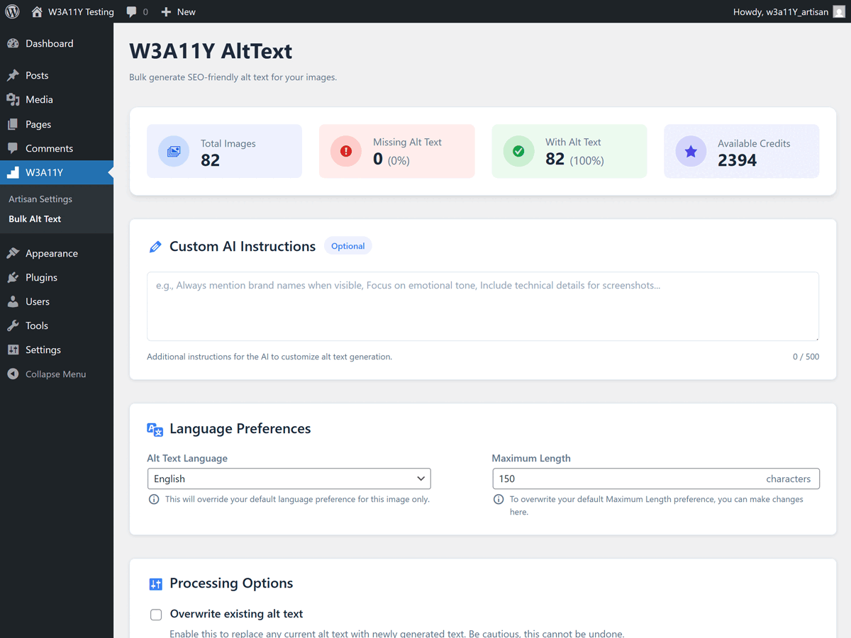 **Bulk AltText Generation** - Generate alt text for multiple images at once