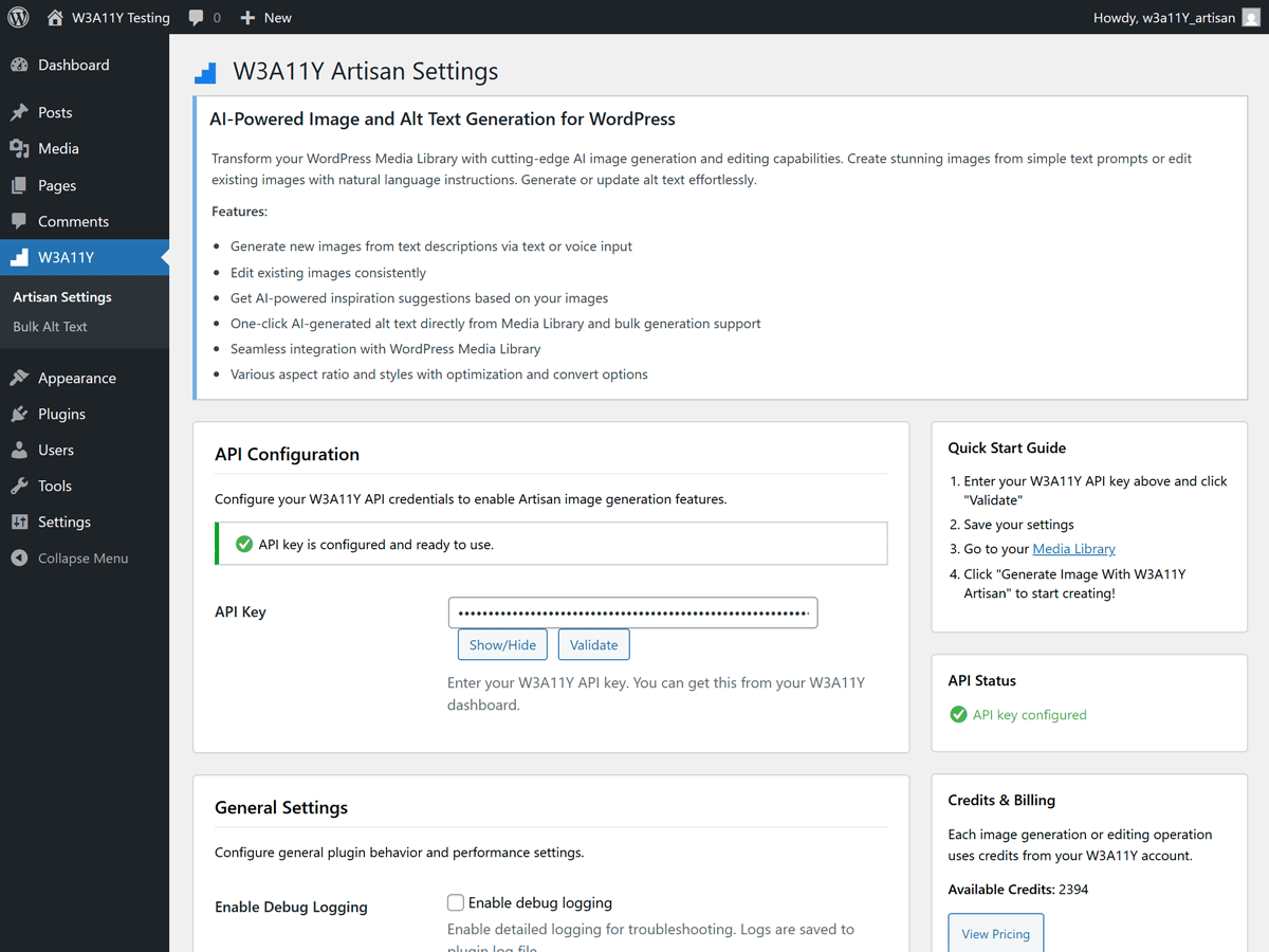 **Settings Page** - Clean, professional configuration page for API key and preferences