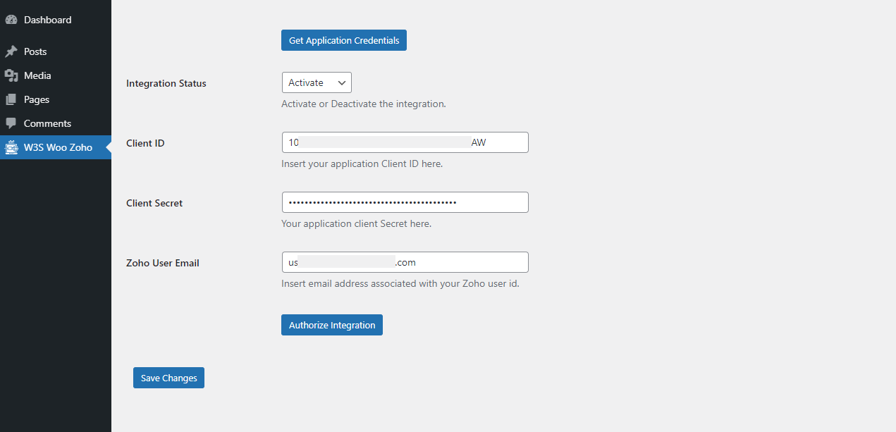 API Client Authentication settings form.